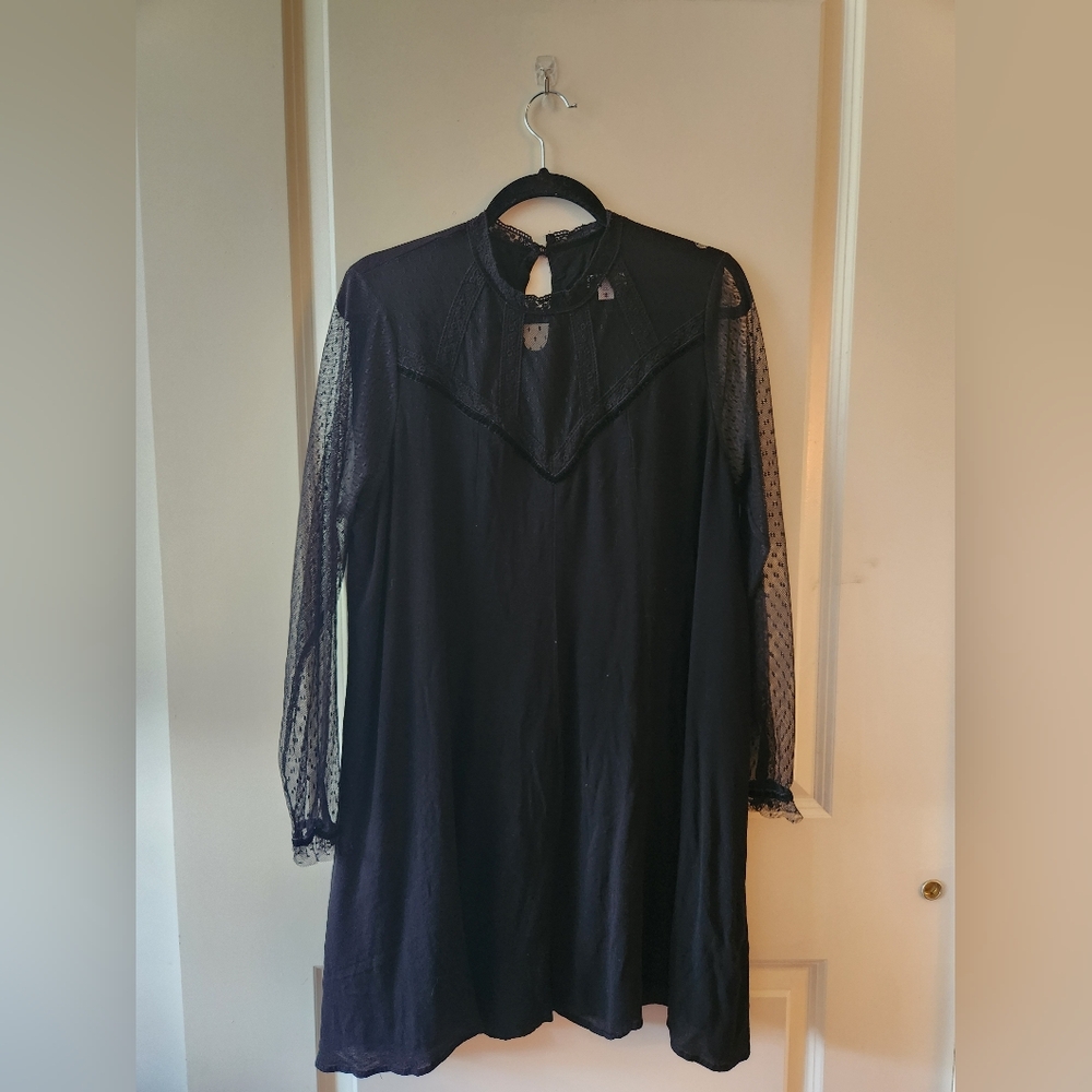 Long, Black, Mesh-Sleeve Top, XXL